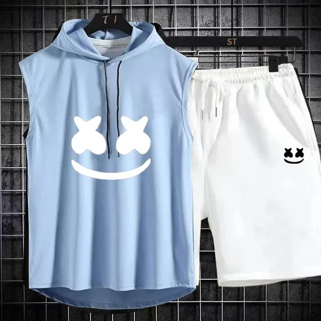 Men's Casual Summer Hooded Shorts Tracksuit Set