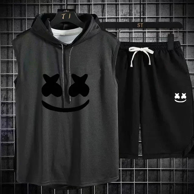 Men's Casual Summer Hooded Shorts Tracksuit Set