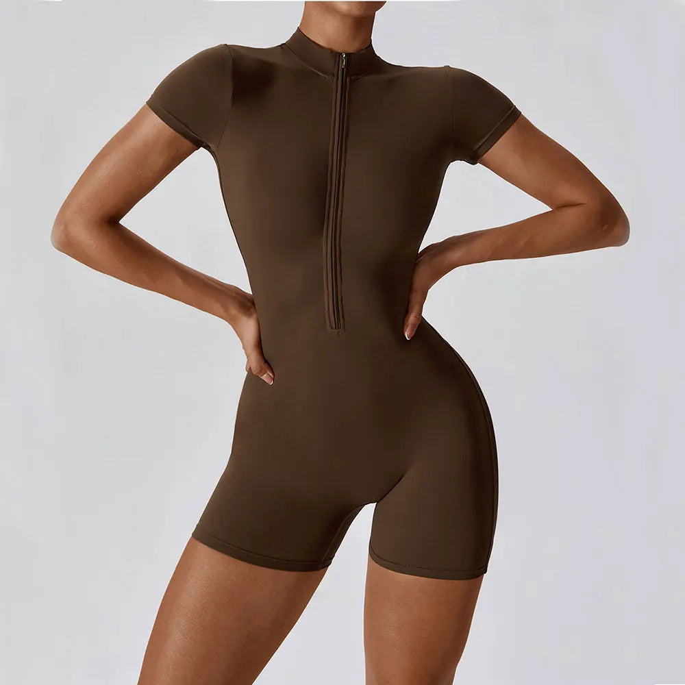 ZenFit Women's Short Sleeve Zip Yoga Bodysuit