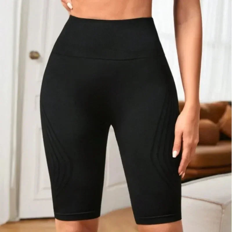 Women‘s Seamless Yoga Shorts High Waisted Striped Slim Shorts Sexy Butt Lifting Gym Training High Elastic Five Point Pants