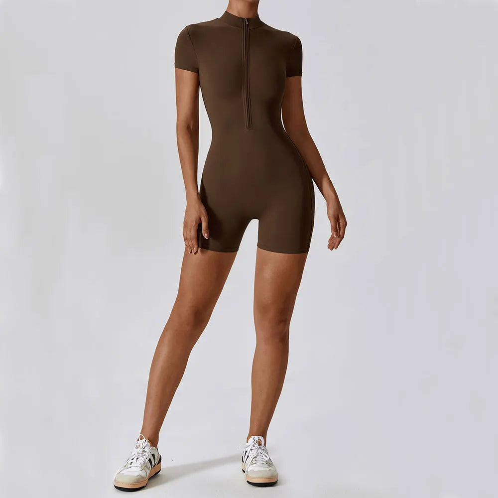 ZenFit Women's Short Sleeve Zip Yoga Bodysuit