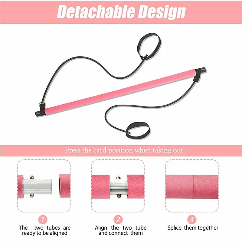 Portable Yoga Pilates Bar Stick with Resistance Band Muscle Toning Bar Home Workout