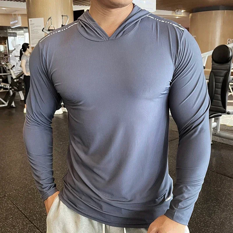 Men's FlexFit Long Sleeve Hooded Gym Tee