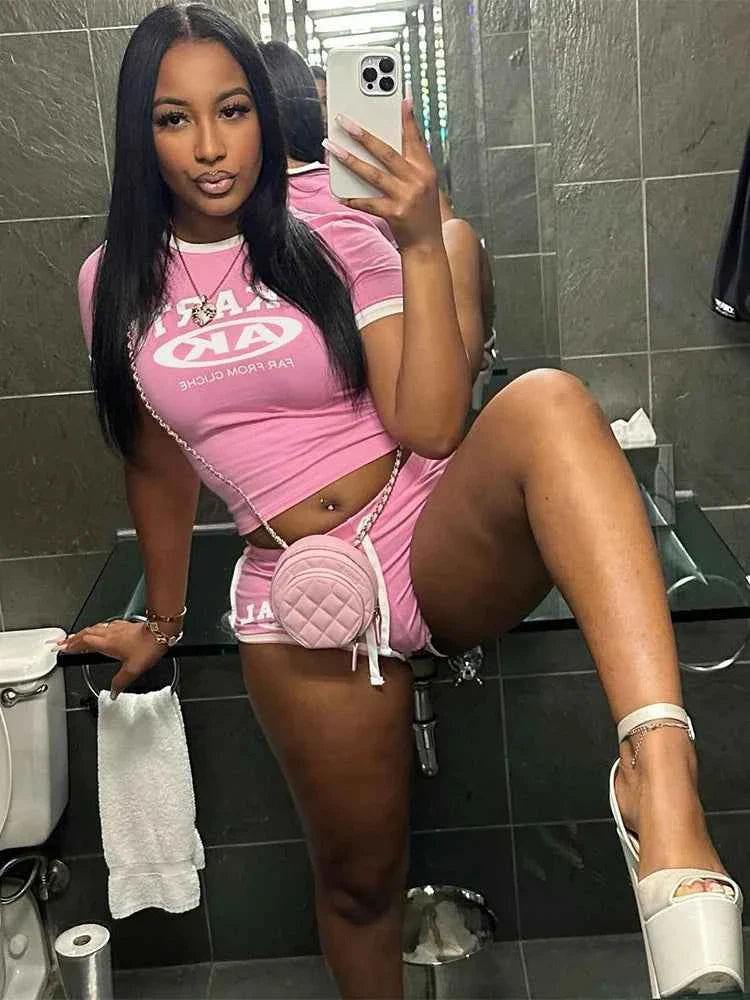 Women's Letter Print Track 2 Piece Set Outfits