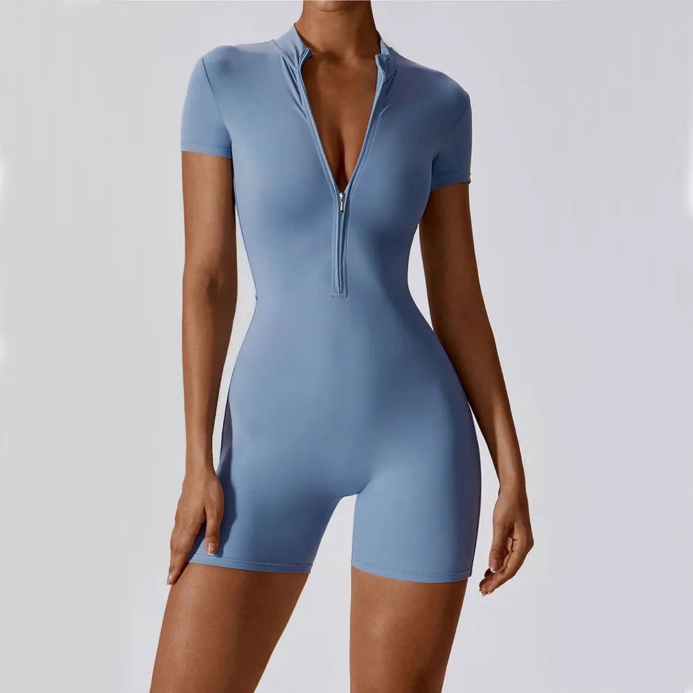 ZenFit Women's Short Sleeve Zip Yoga Bodysuit