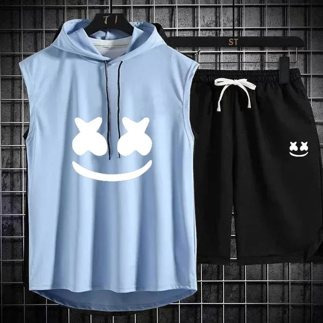Men's Casual Summer Hooded Shorts Tracksuit Set