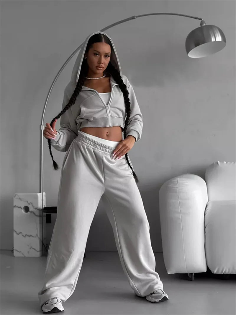 Women's Two-Piece High-waist Casual Hoodie/Trousers Set