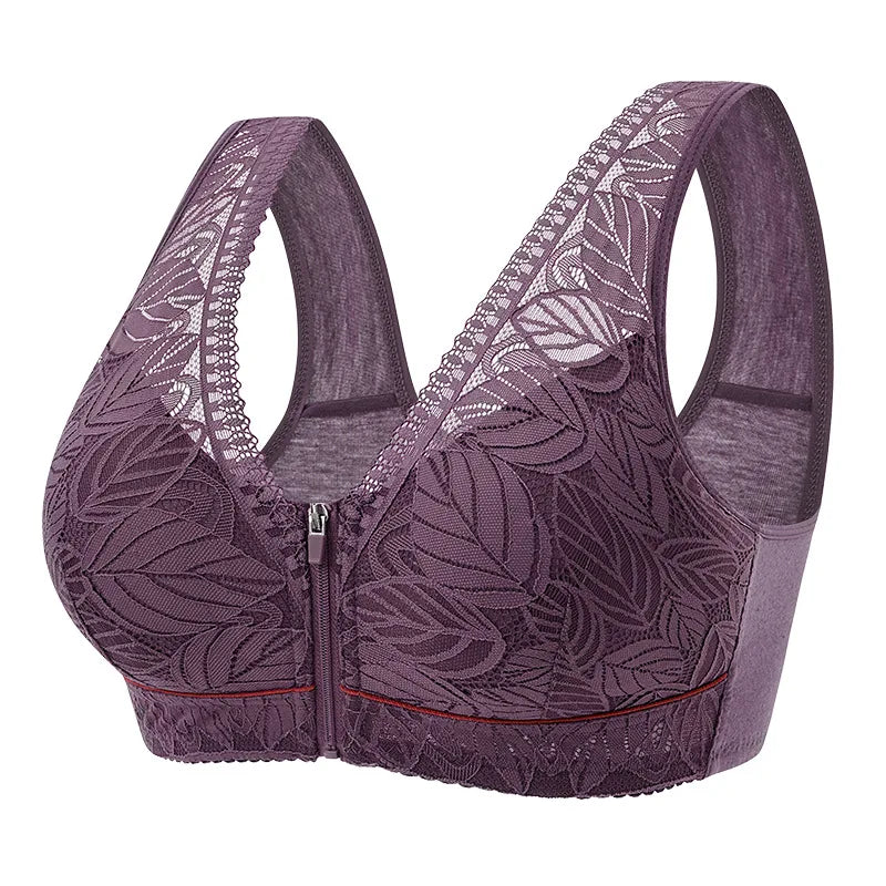 Women's Breathable Lace Front-Zip Sports Bra S-6XL