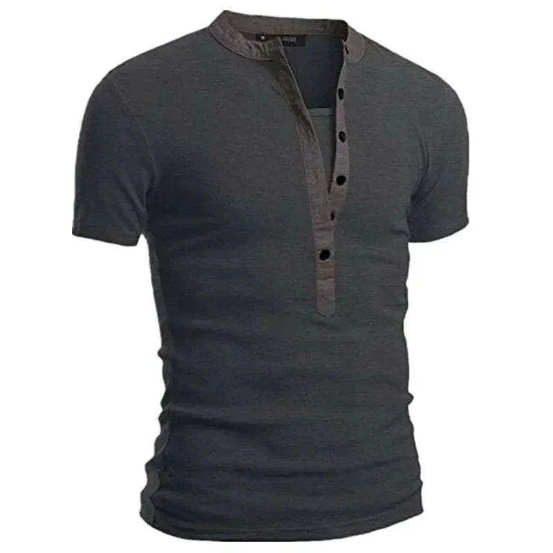 Men's Summer Casual Solid V-neck Button Slim Fit T-Shirts