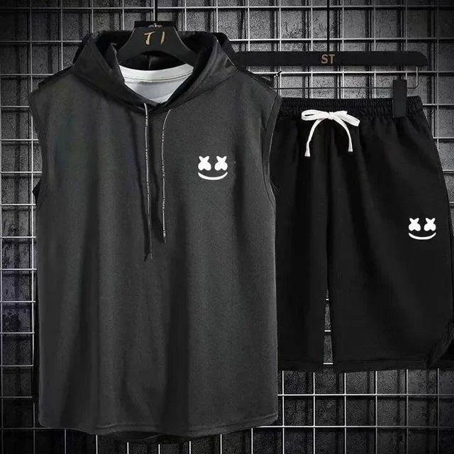 Men's Casual Summer Hooded Shorts Tracksuit Set