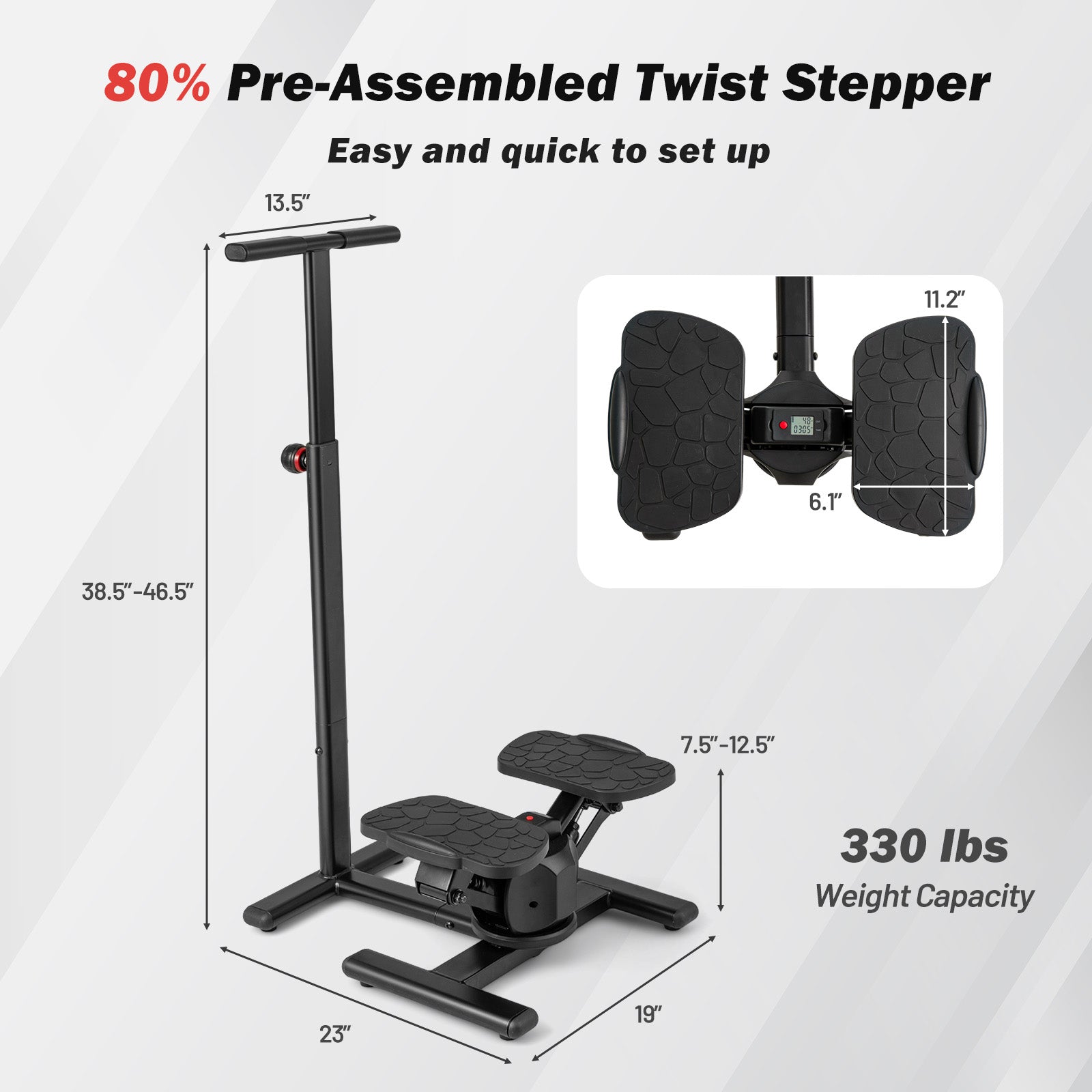 Steppers for Exercise Twist Stair Stepper Workout Equipment-Black