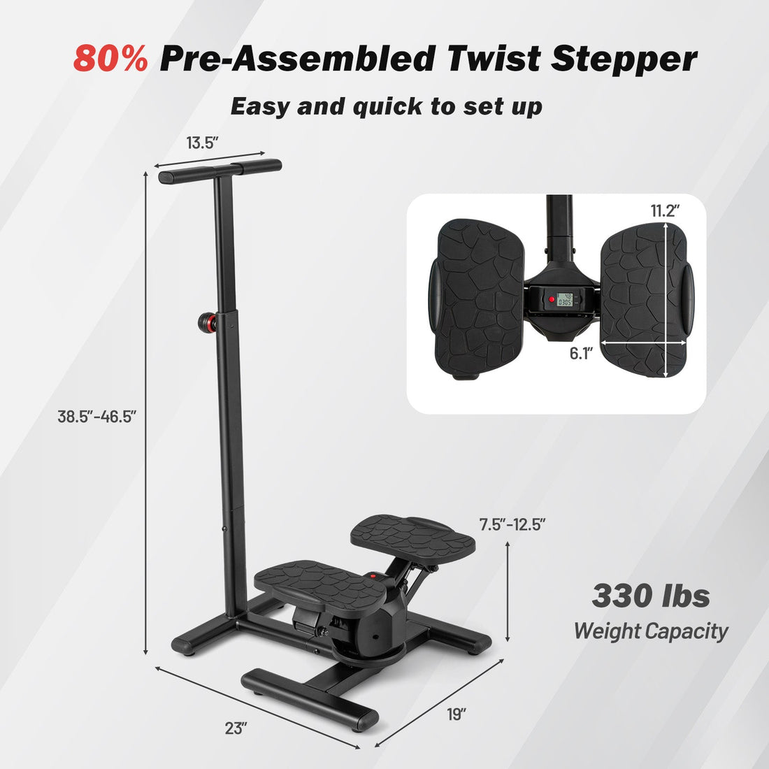 Steppers for Exercise Twist Stair Stepper Workout Equipment-Black
