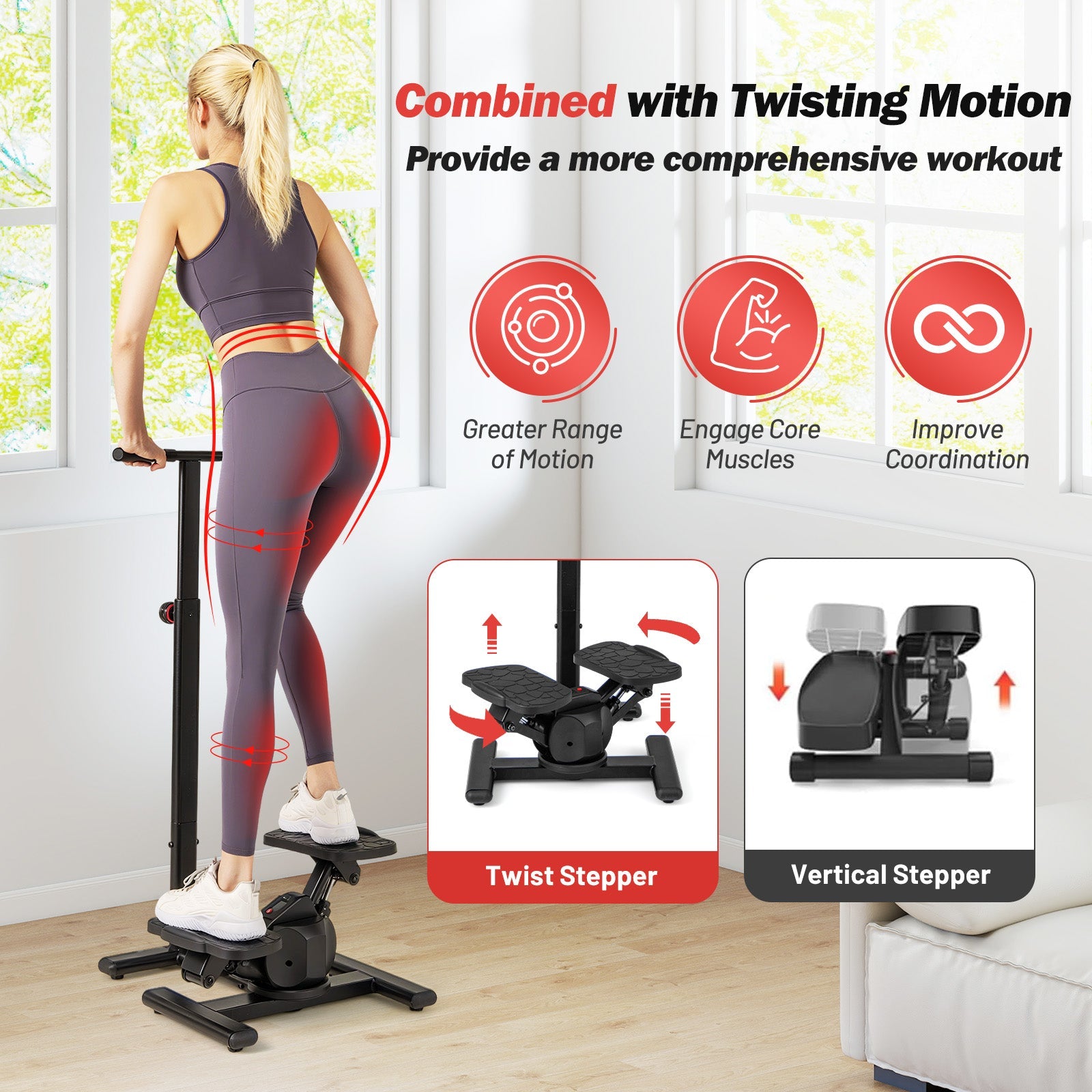 Steppers for Exercise Twist Stair Stepper Workout Equipment-Black