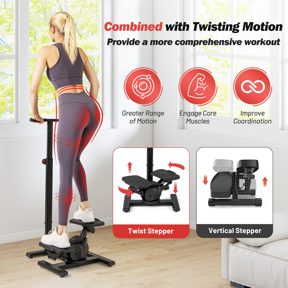 Steppers for Exercise Twist Stair Stepper Workout Equipment-Black