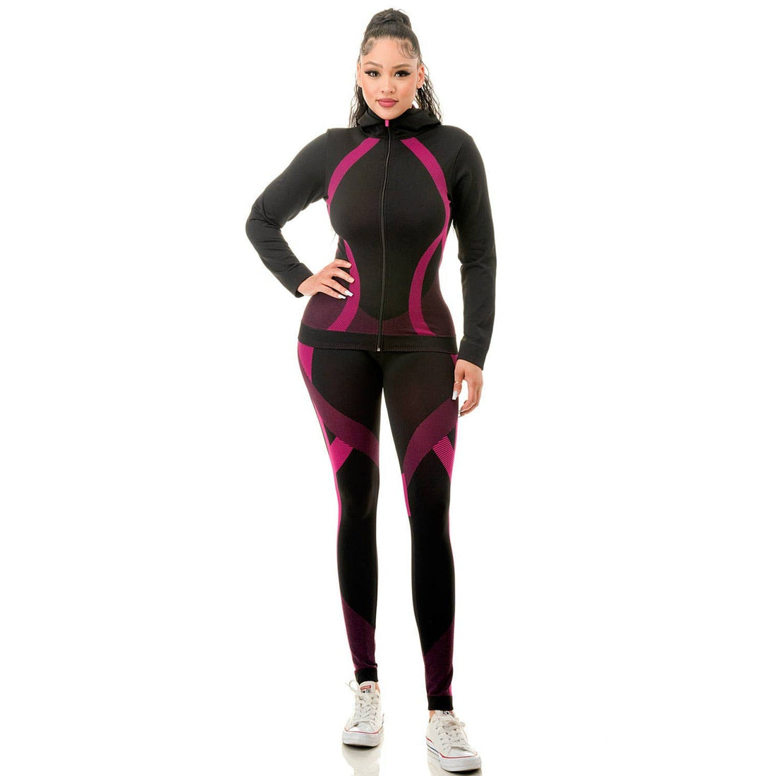 Women's Two Piece Active Zip Up Hooded Jacket + Leggings Set