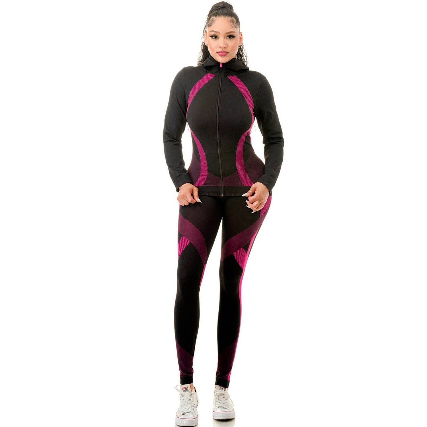 Women's Two Piece Active Zip Up Hooded Jacket + Leggings Set