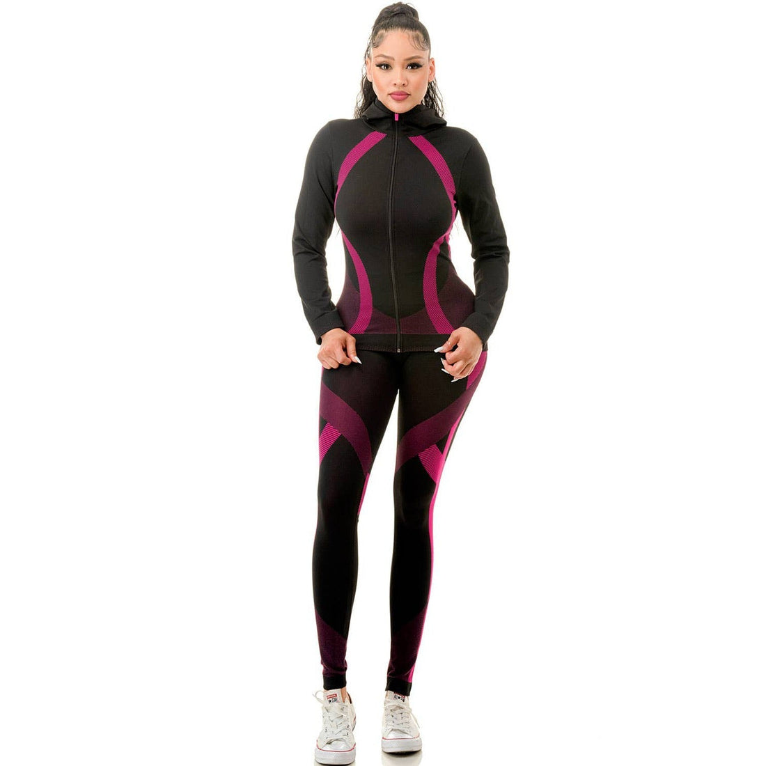 Women's Two Piece Active Zip Up Hooded Jacket + Leggings Set