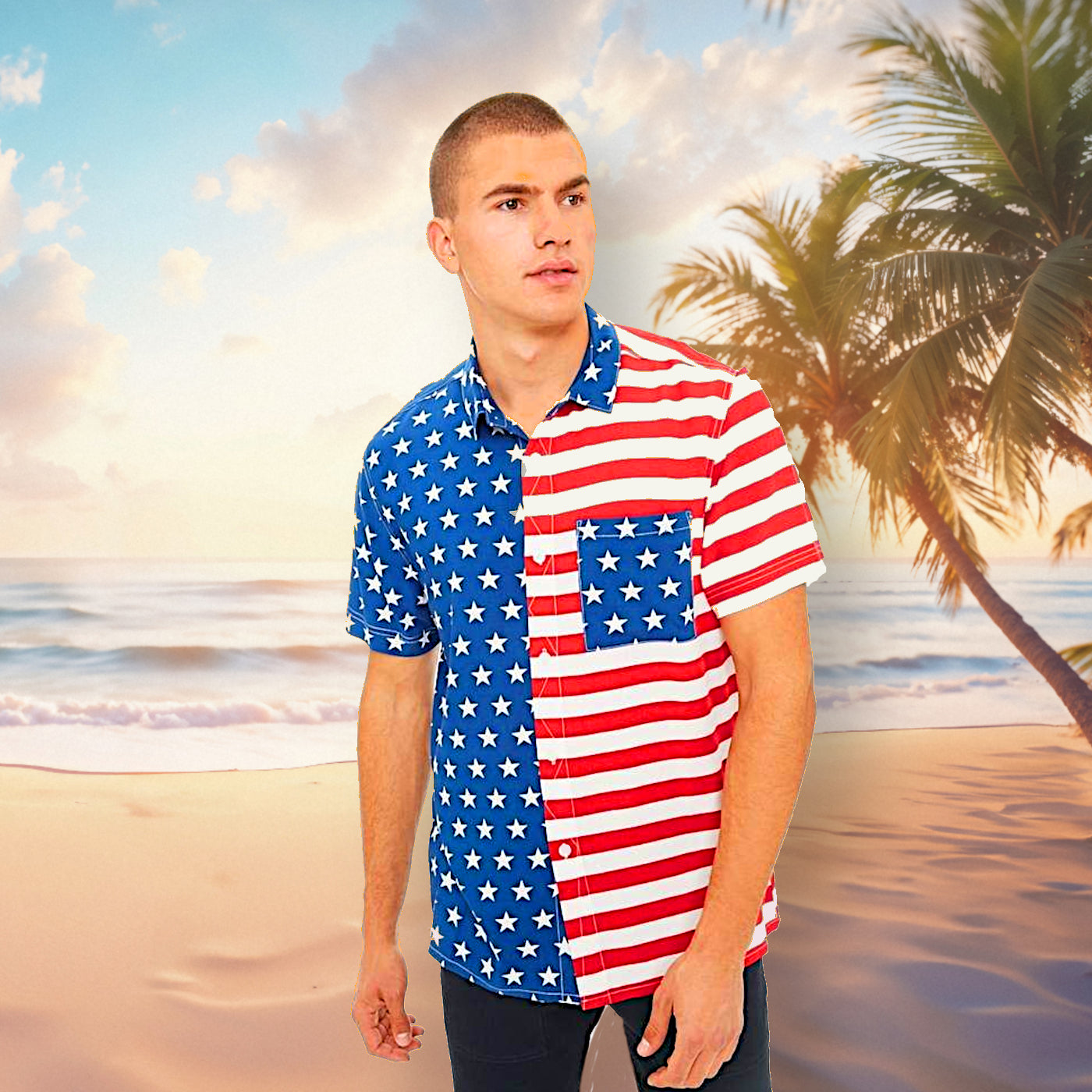 Men's American Flag 2pc Casual Beach Leisure Suit Outfit