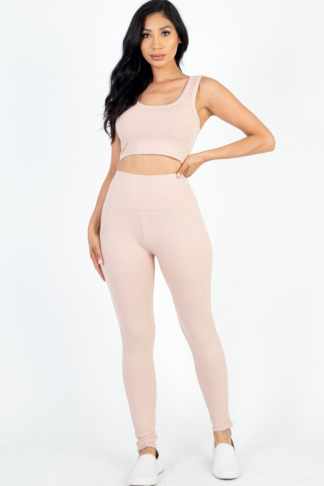Women's Ribbed Crop Top & Leggings Set