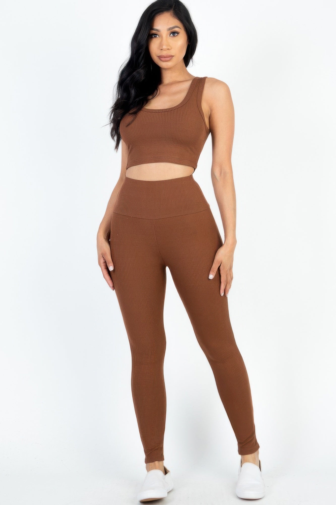 Women's Ribbed Crop Top & Leggings Set