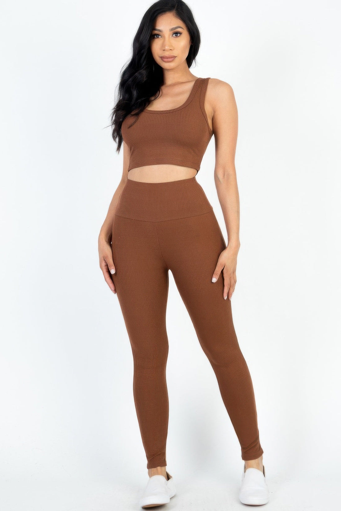 Women's Ribbed Crop Top & Leggings Set