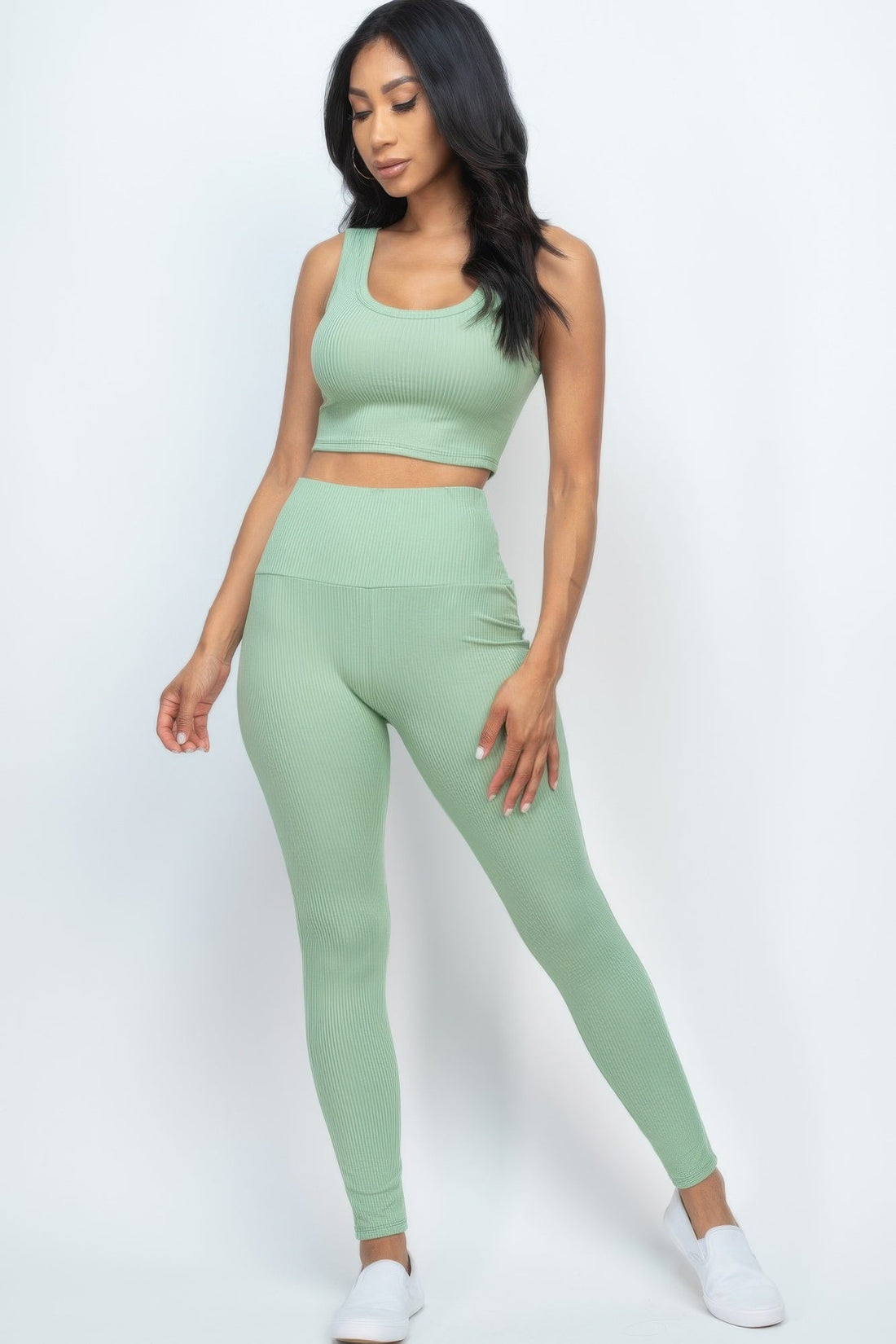 Women's Ribbed Crop Top & Leggings Set