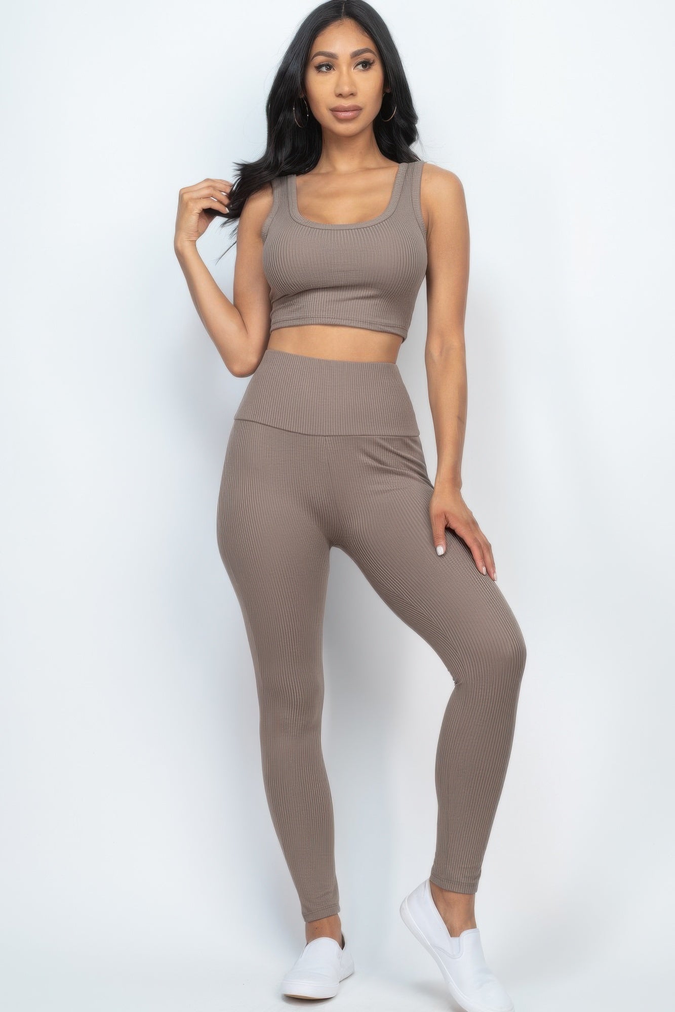 Women's Ribbed Crop Top & Leggings Set