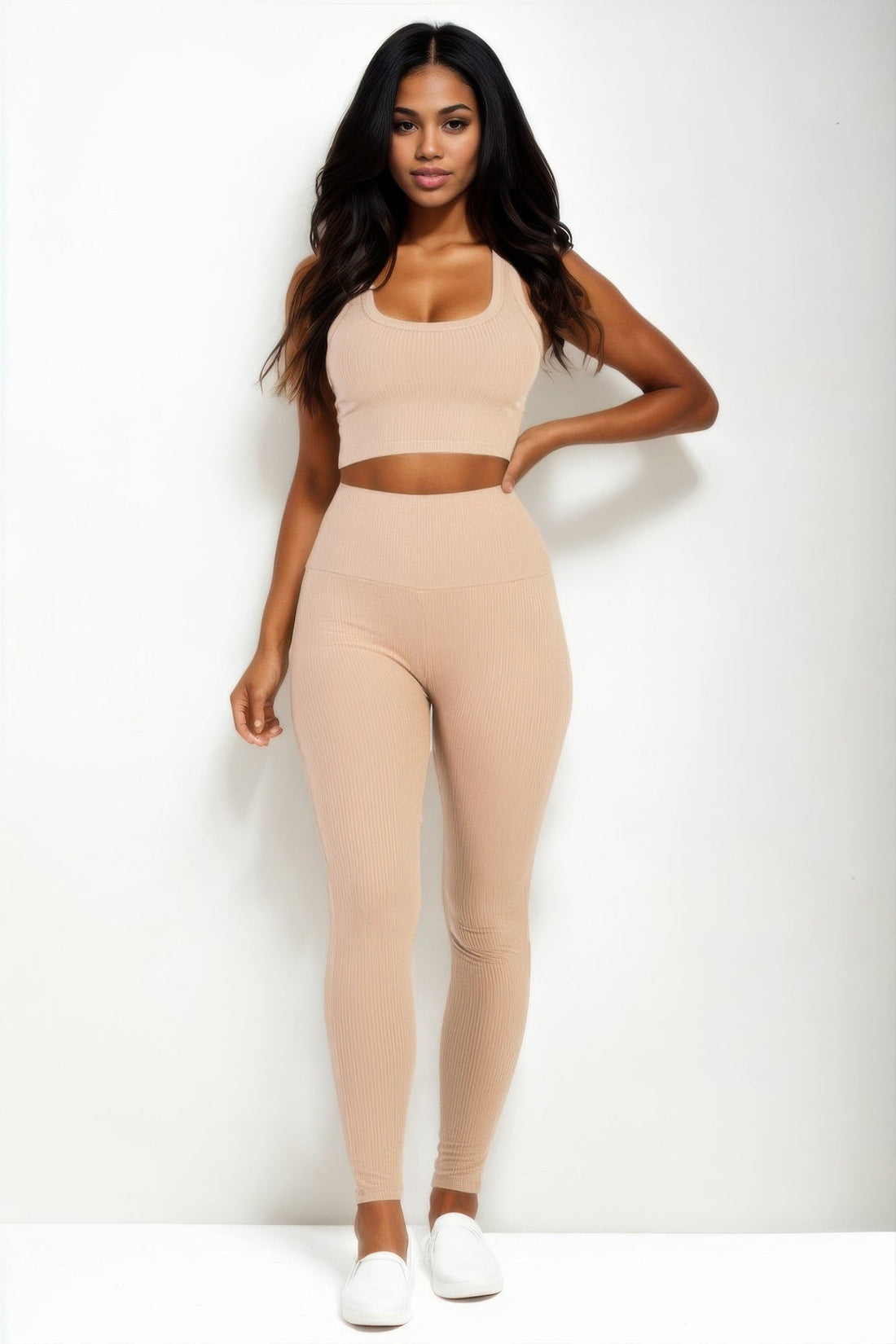 Women's Ribbed Crop Top & Leggings Set