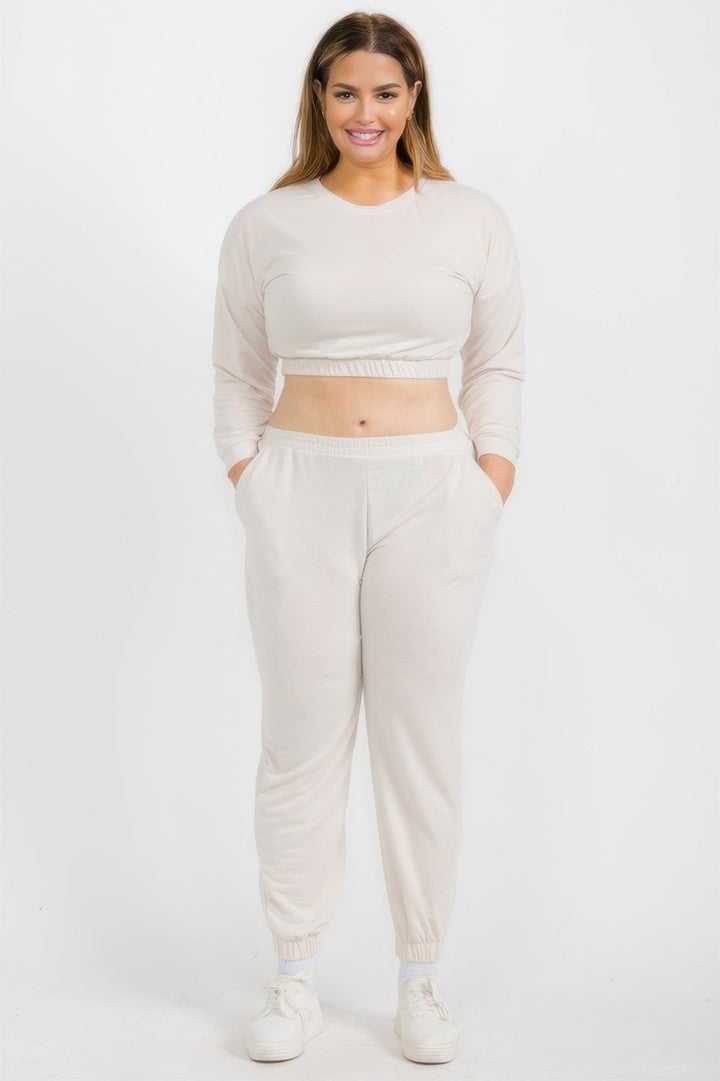 Women's Plus Size French Terry Pullover & Joggers Set