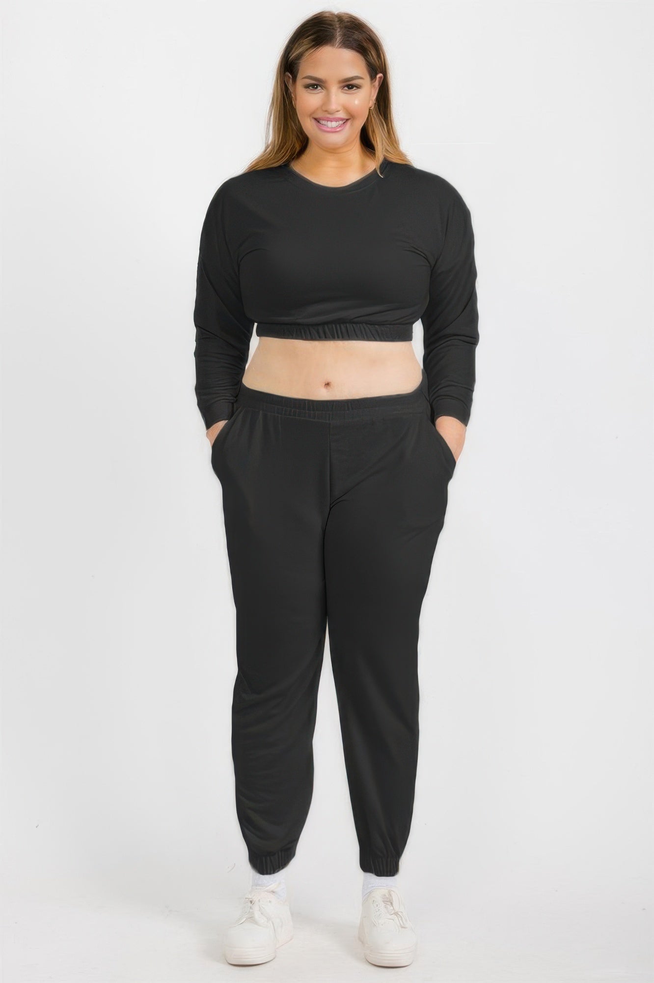 Women's Plus Size French Terry Pullover & Joggers Set