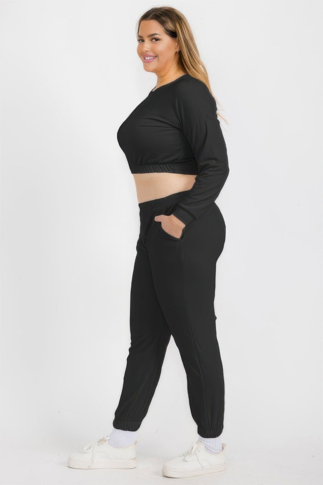 Women's Plus Size French Terry Pullover & Joggers Set