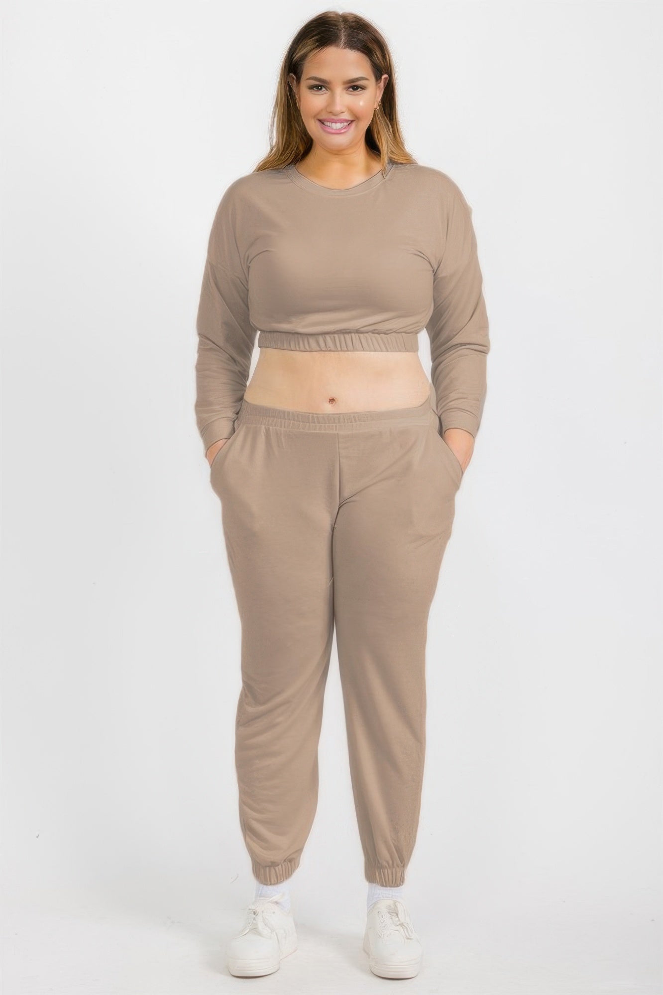 Women's Plus Size French Terry Pullover & Joggers Set