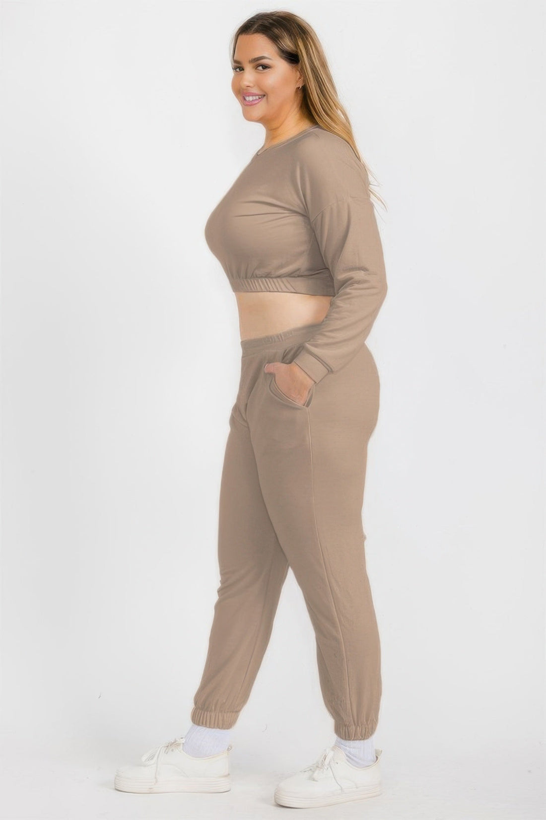 Women's Plus Size French Terry Pullover & Joggers Set
