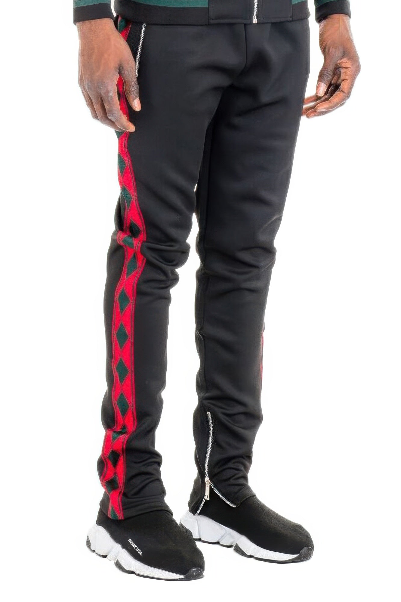 Men's Diamond Tape Track Pants-Black