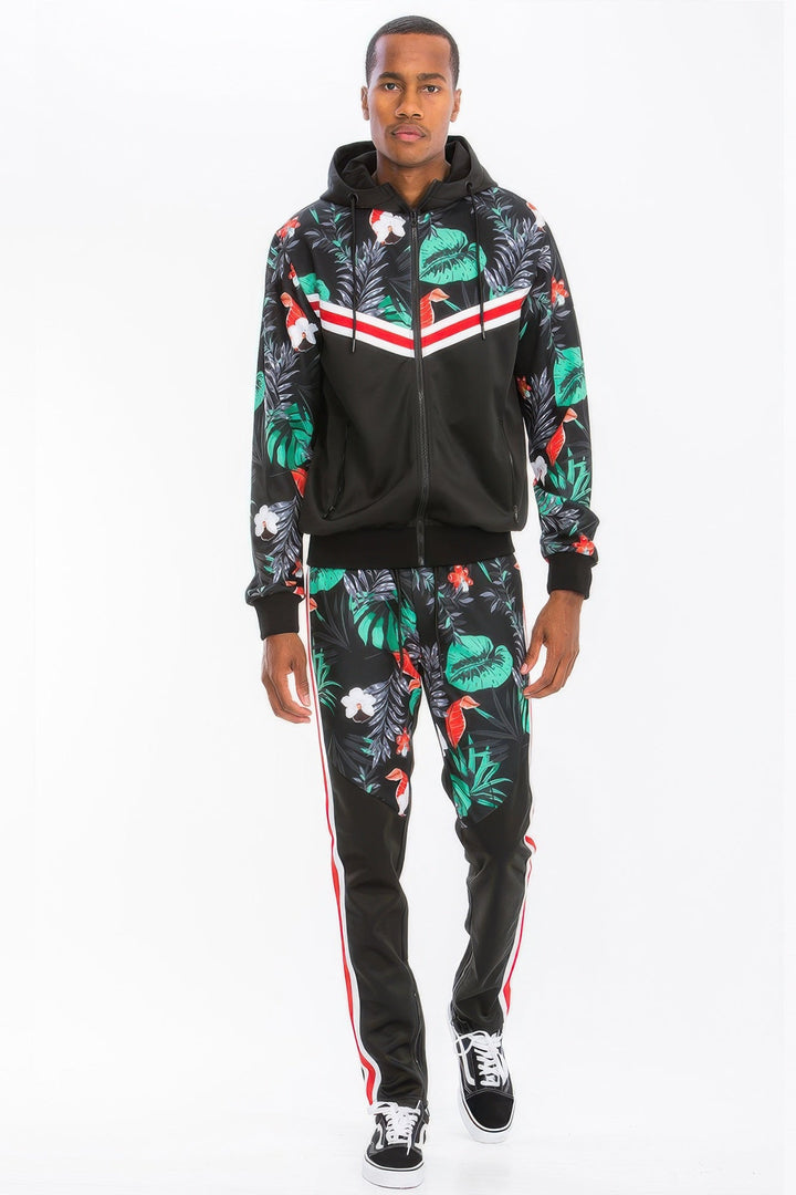Men's Floral Printed Polyester Track Set
