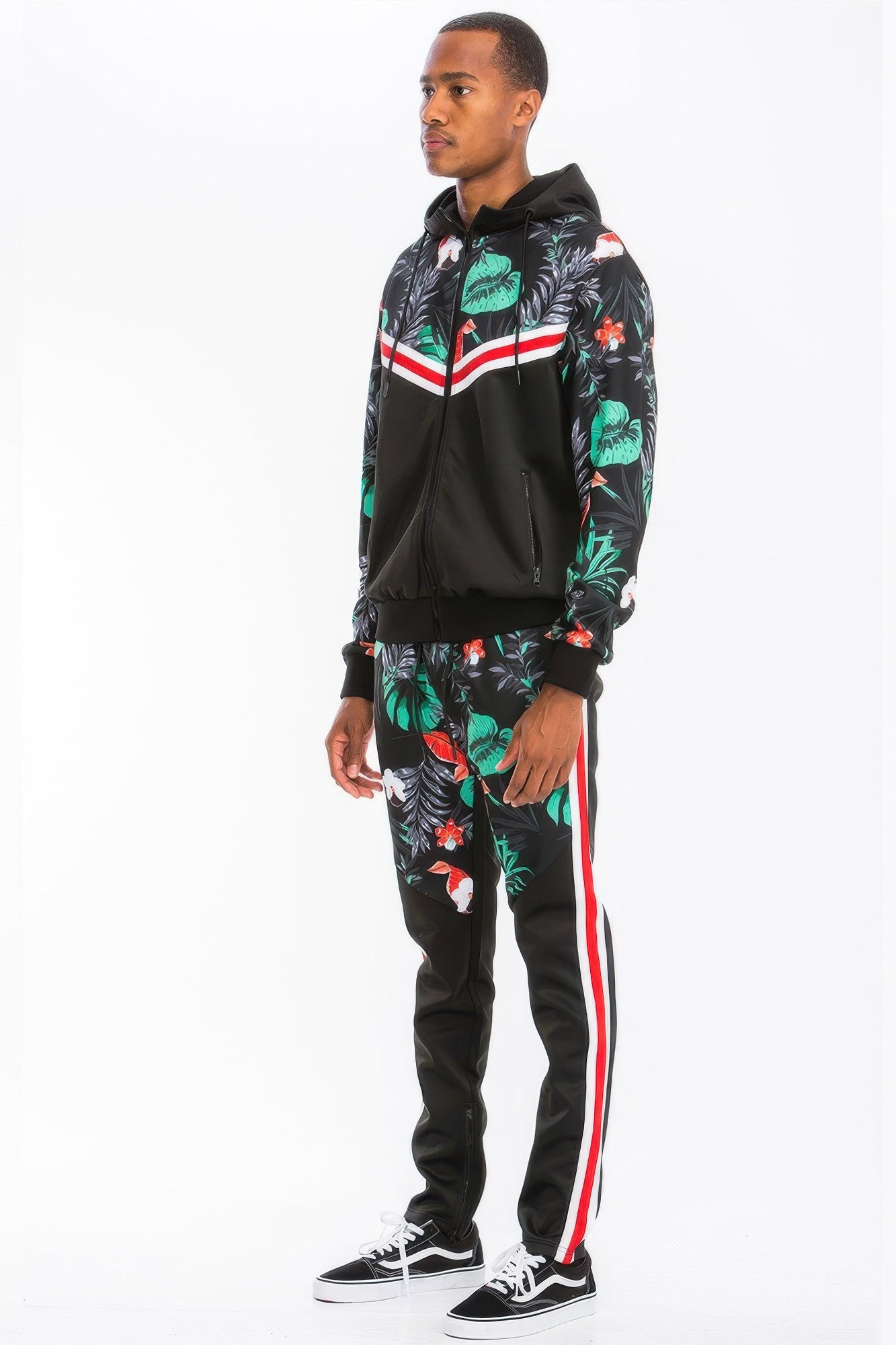 Men's Floral Printed Polyester Track Set
