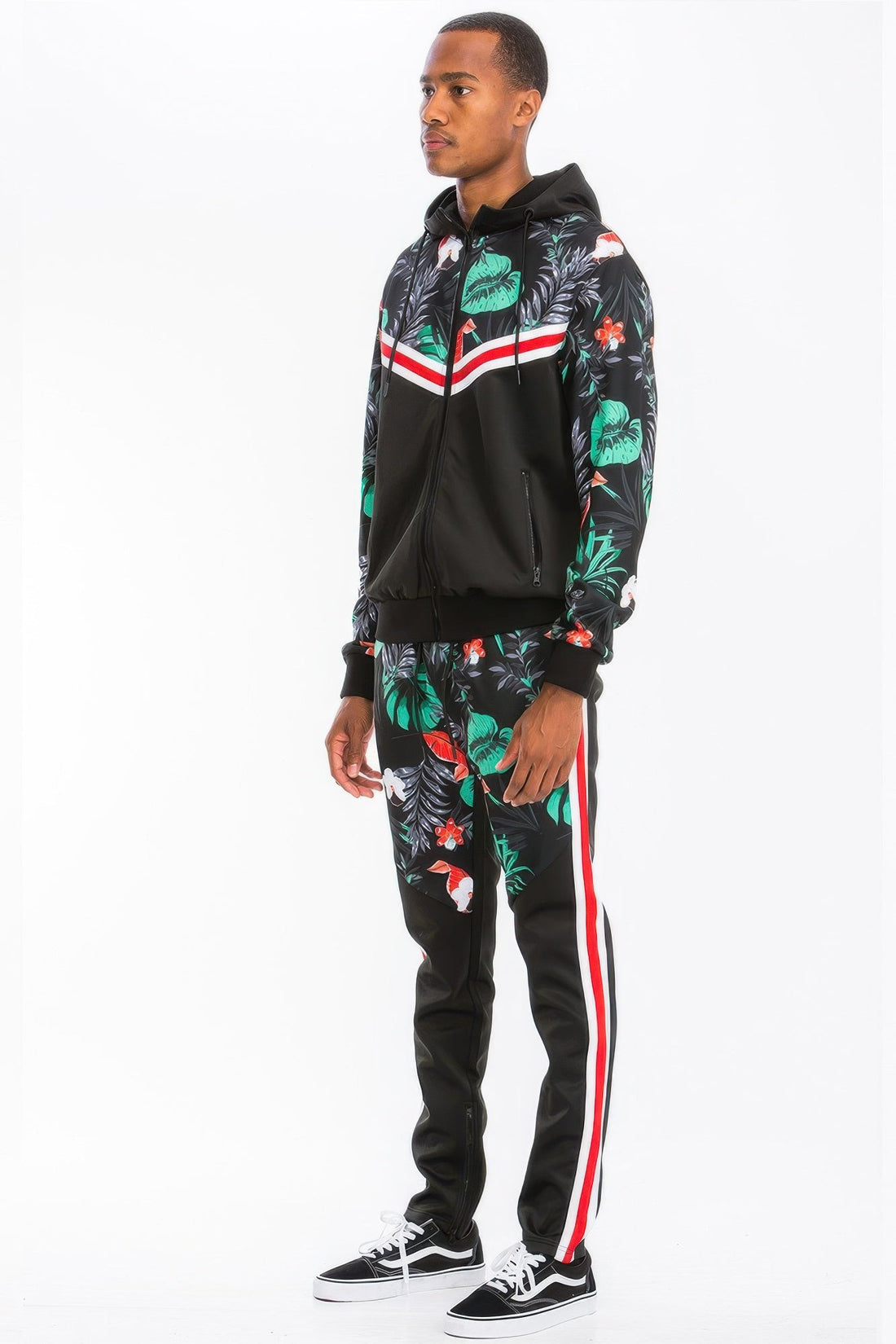 Men's Floral Printed Polyester Track Set