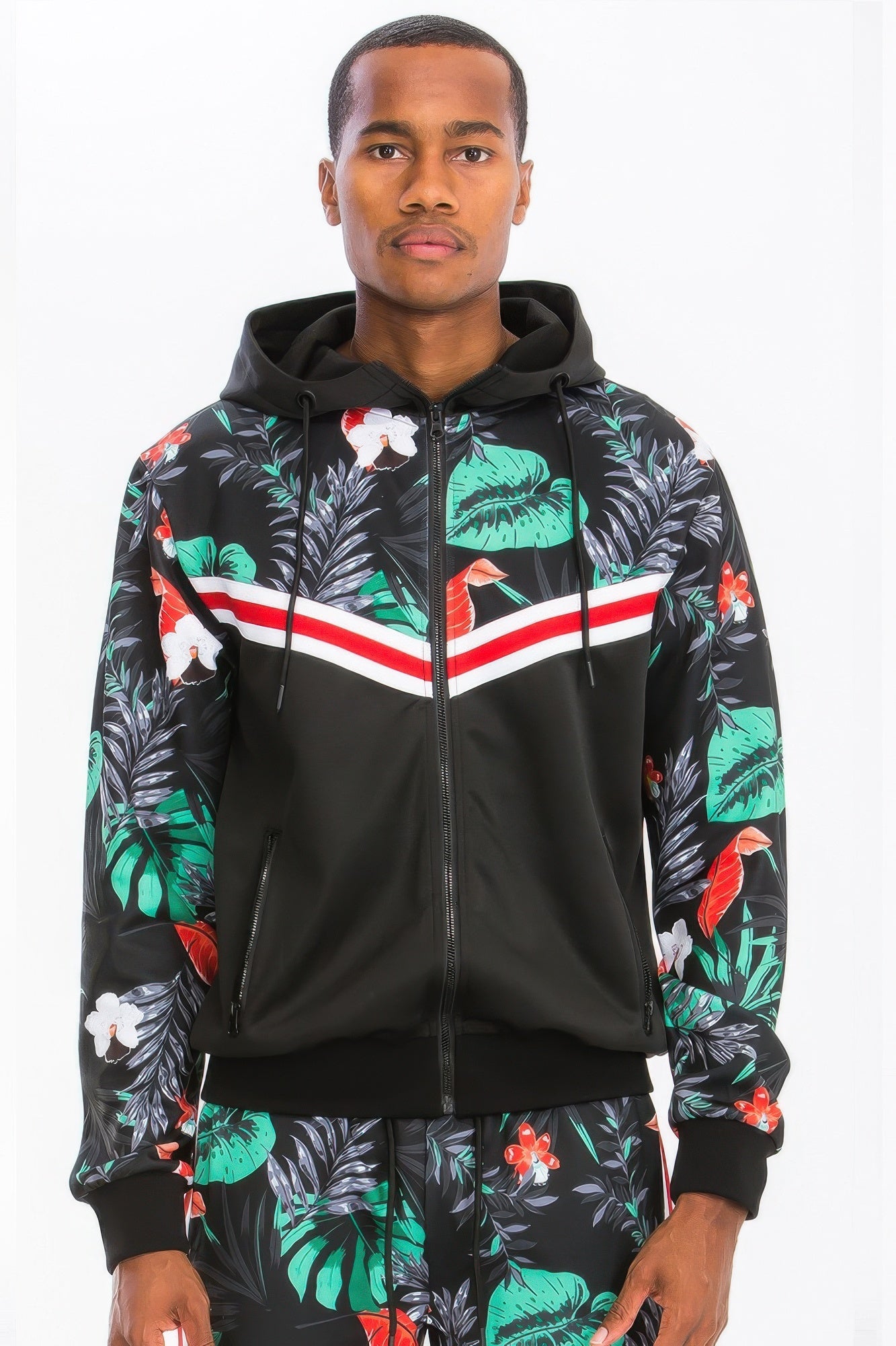 Men's Floral Printed Polyester Track Set