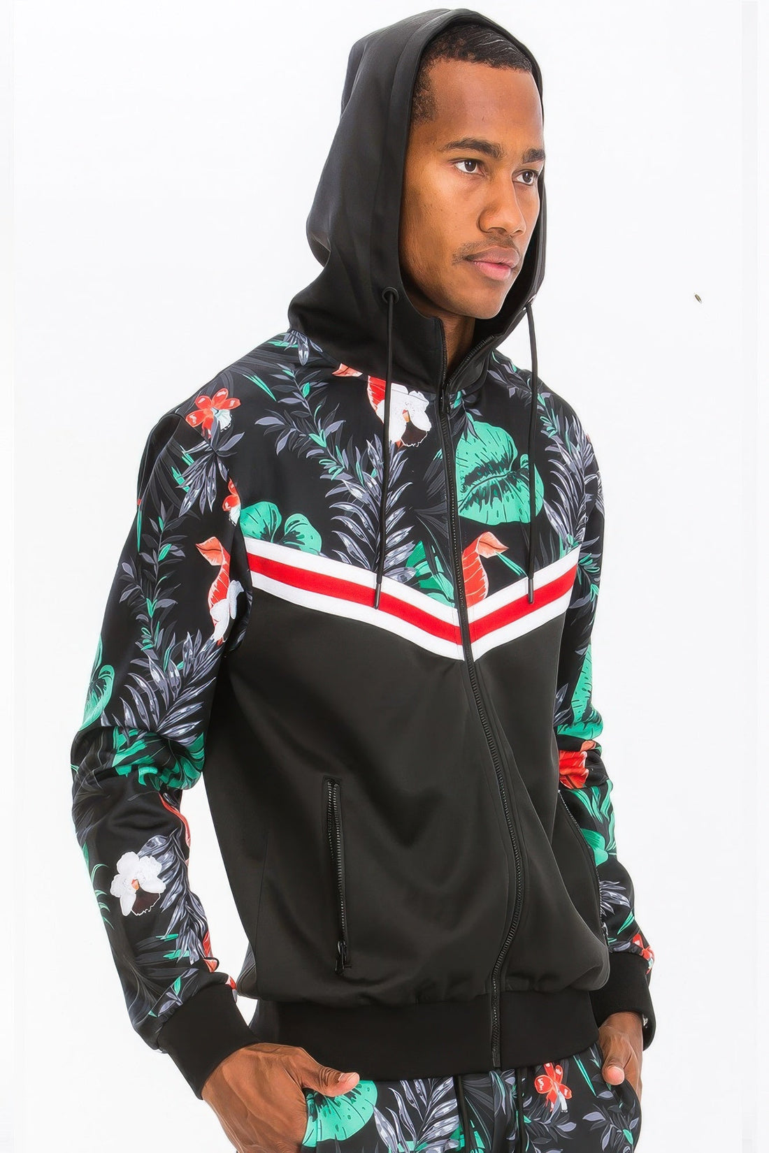 Men's Floral Printed Polyester Track Set