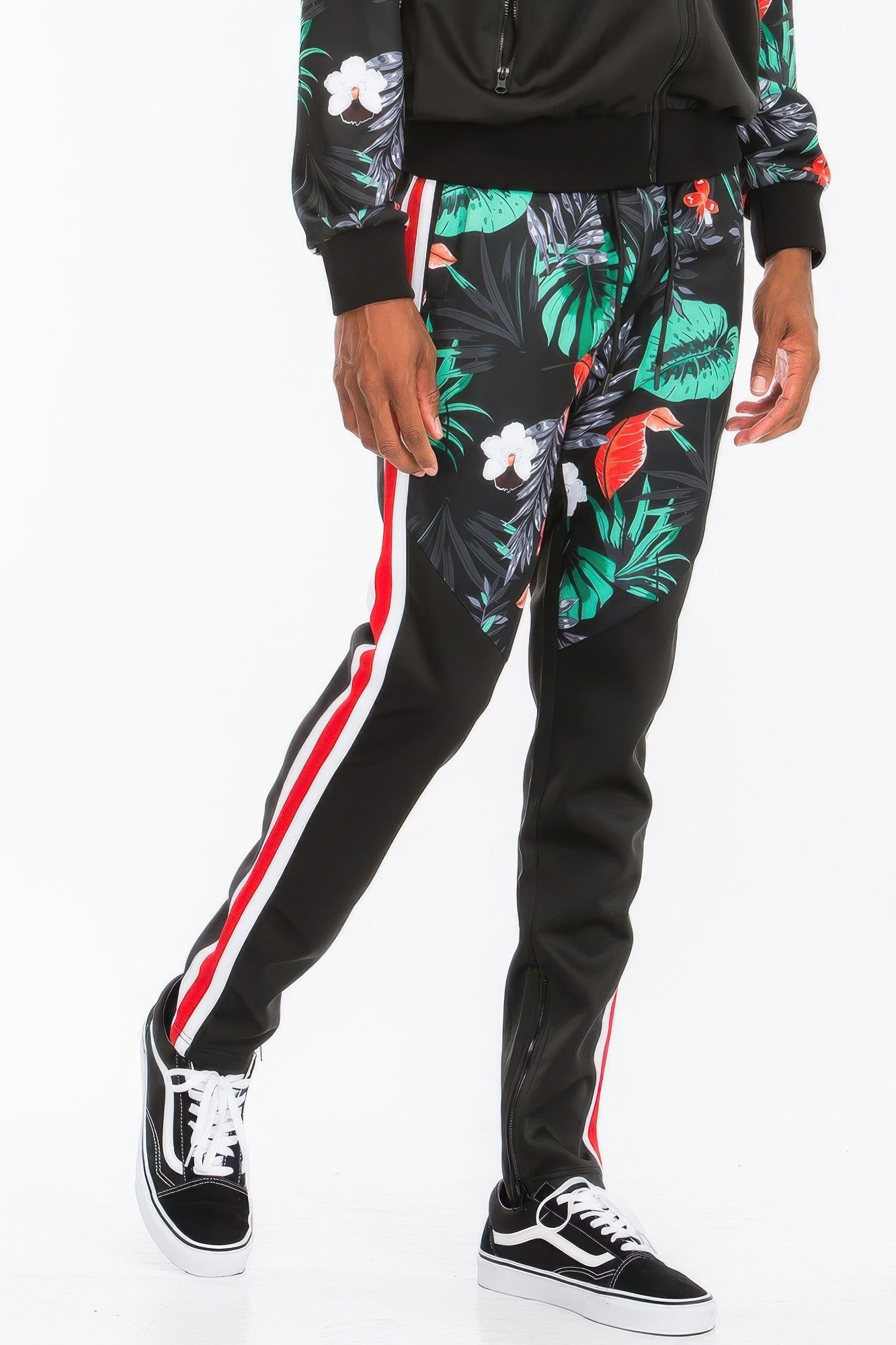 Men's Floral Printed Polyester Track Set