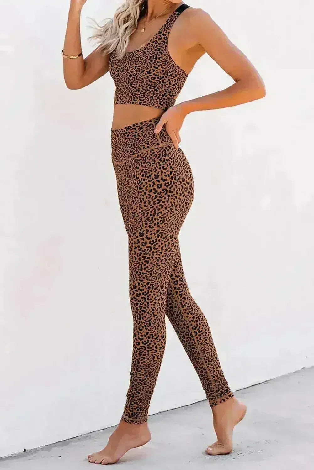 Women's Brown Cheetah Print Sport Bra Pants Set