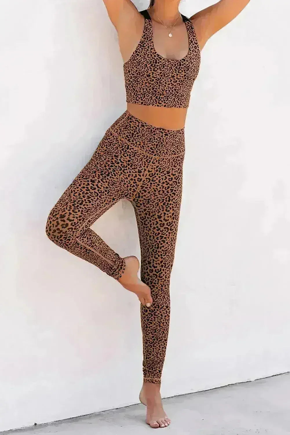 Women's Brown Cheetah Print Sport Bra Pants Set