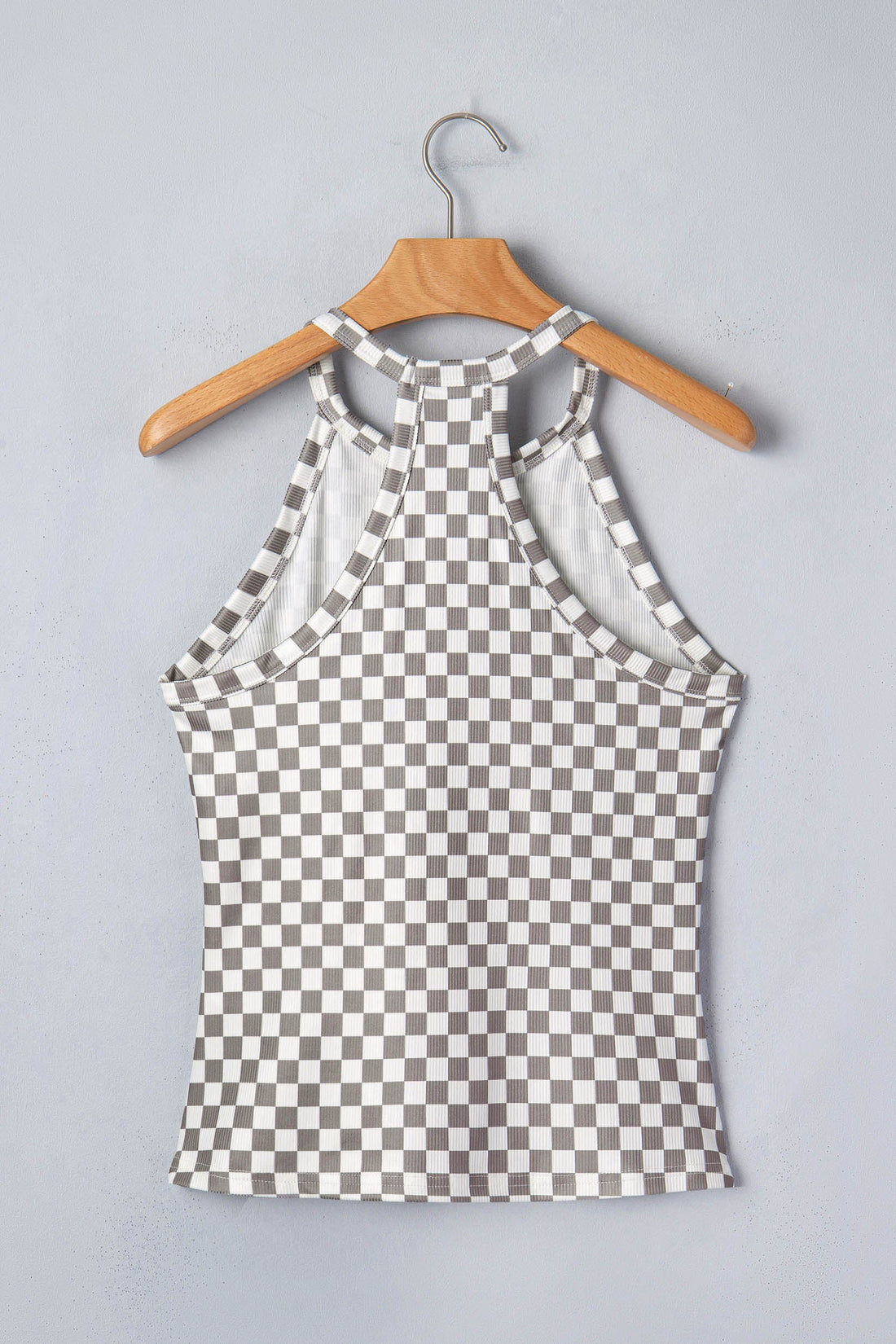 Women's Checker Ribbed Knit Halter Tank Top