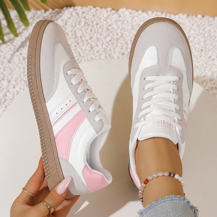 Women's Pink Lace-Up Sneakers - Casual Athletic Comfortable Footwear