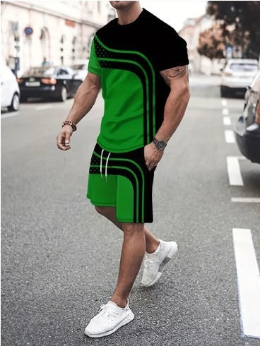 Men's Summer Fashion Trend 3D Digital Printing Short Sleeve Shorts Set