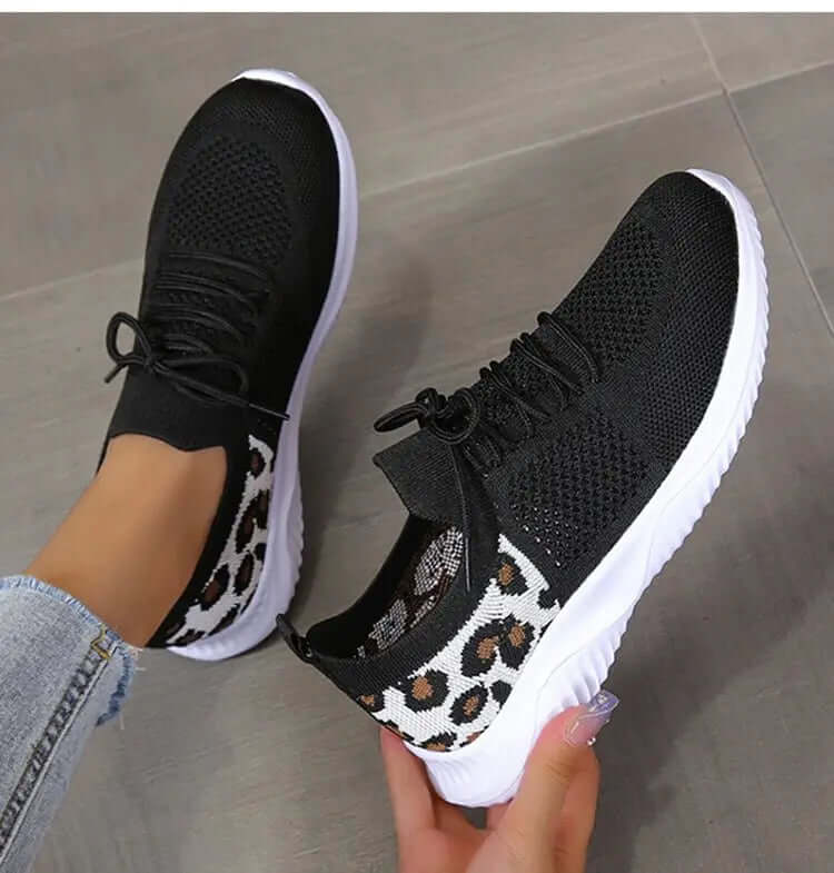 Women's Leopard Print Lace-up Sport Sneakers