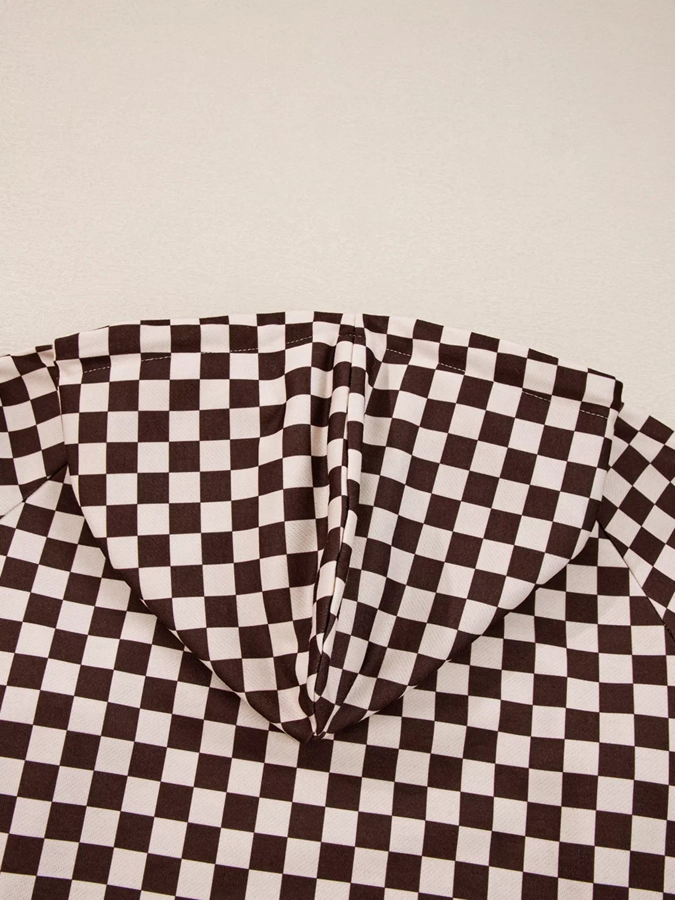Women's Checkered Drawstring Hoodie and Pants Set