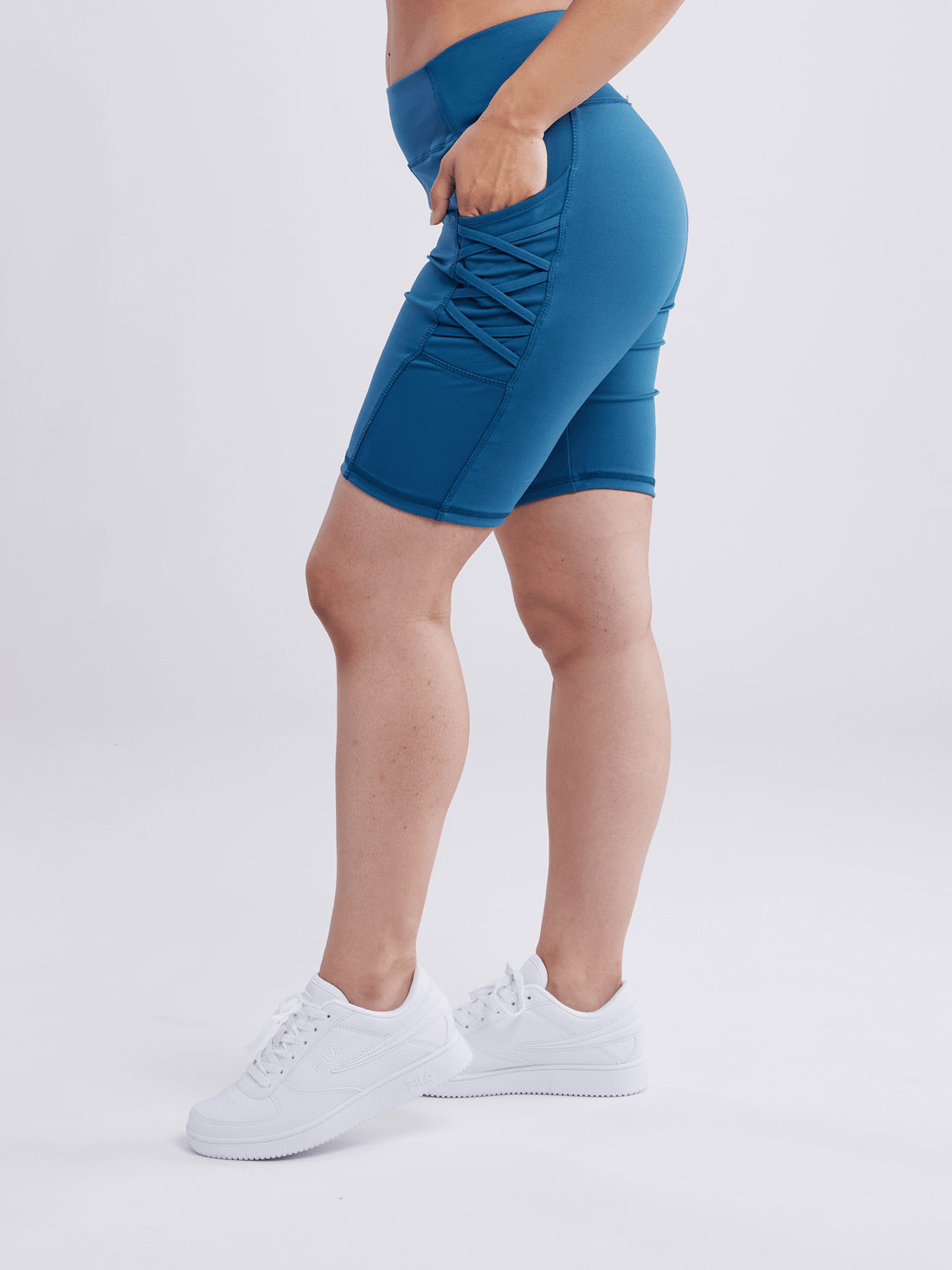 JupiterGear Women's High-Waisted Workout Shorts with Pockets & Criss Cross Design