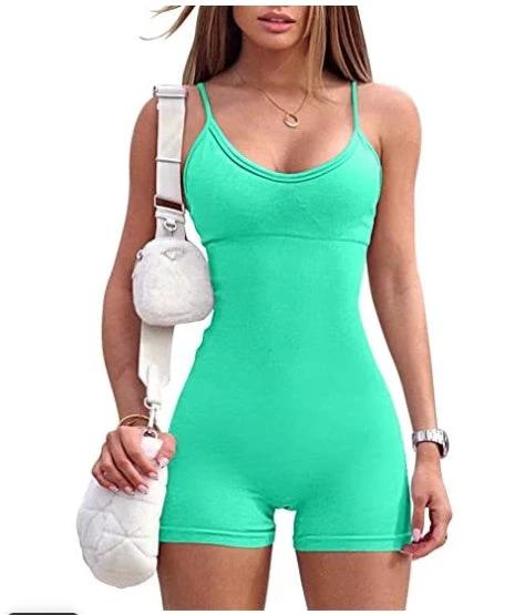 Women's Spaghetti Strap Shorts Yoga Workout Jumpsuit
