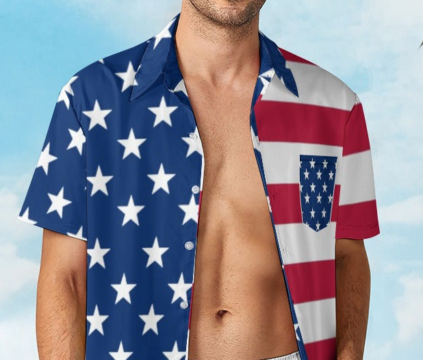 Men's American Flag 2pc Casual Beach Leisure Suit Outfit
